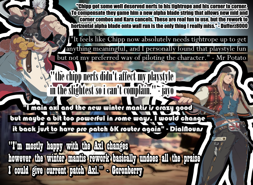 Chipp & Axl players give their opinion on their character.